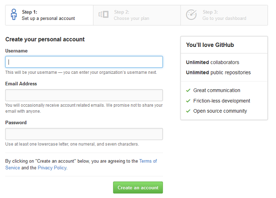Signup for a free GitHub account